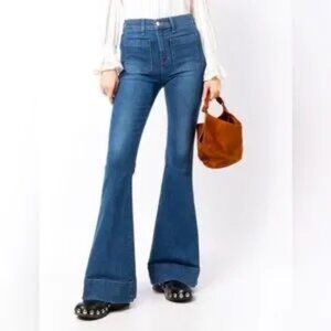 Womens Veronica Beard Keystone Blue Sheridan Exaggerated High Rise Jeans 32/14 S